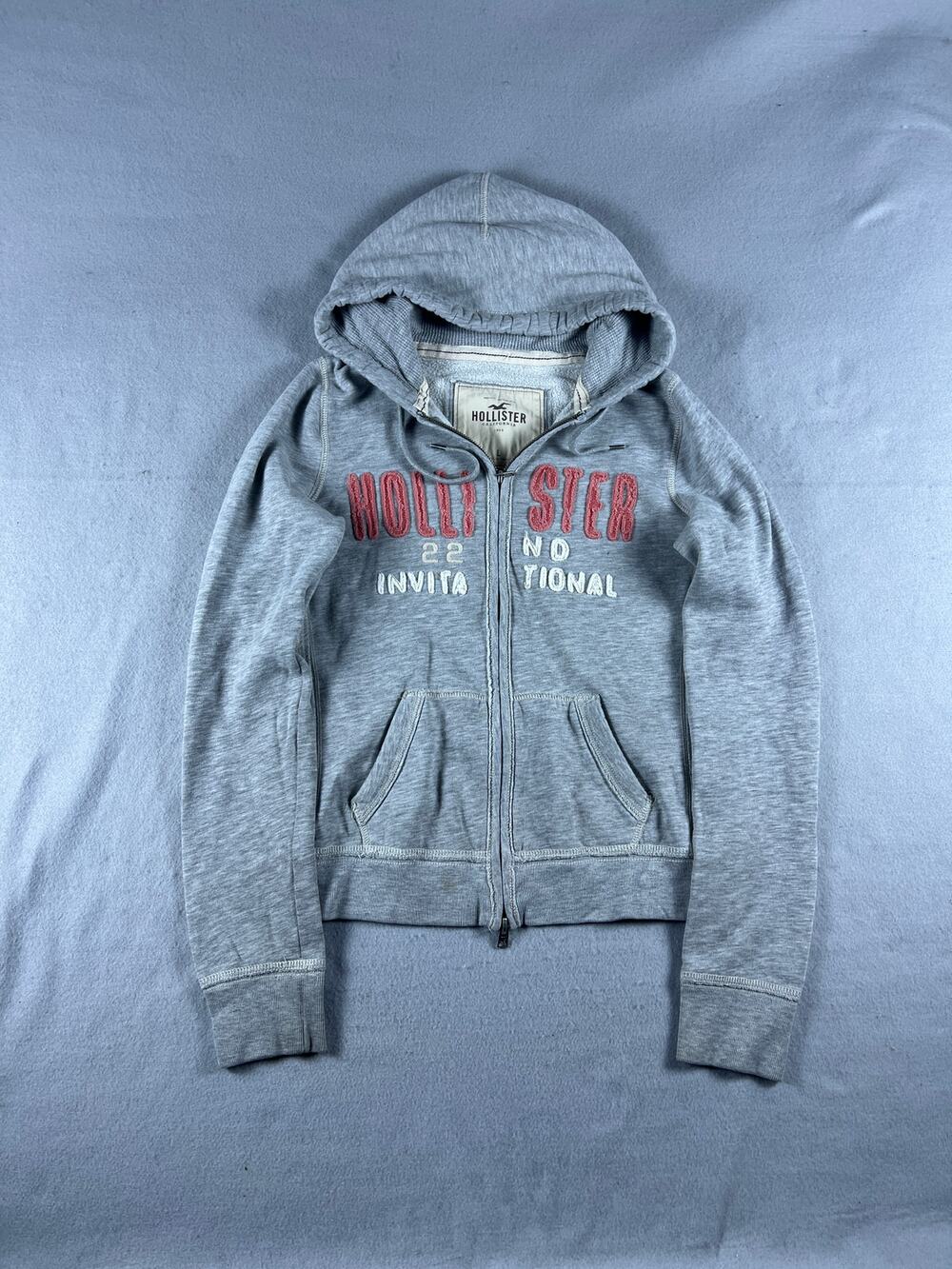 Hollister Hoodie Zip Up Sweatshirt Womans Large Y2k Pink Grey pullover 2000's